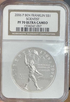 2006 P Modern Commemorative Benjamin Franklin Tercentenary NGC PF70 UC Scientist - Image 1 of 2