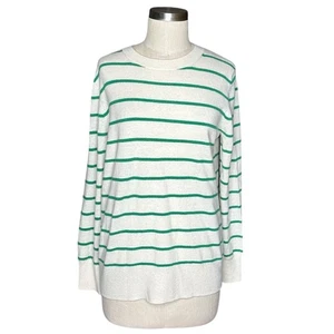 Suéter tejido a rayas verde crema cachemir firma NORDSTROM para mujer M - Imagen 1 de 6