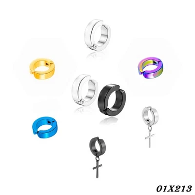 2 Edelstahl Klappcreolen Creolen Clips Fake Ohrstecker Ohne Loch 4x13mm Huggie - Bild 1 von 4