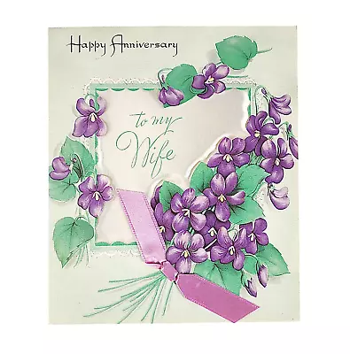 Tarjeta de felicitación americana vintage feliz aniversario a mi esposa tarjeta de felicitación violeta Foto 1 de 4