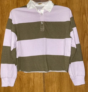 Art Class Girl's Size Medium 7/8 Rugby Striped Long Sleeve Polo T-Shirt - Picture 1 of 1