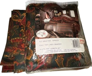 4pc Croscill DERBY 50”x87” Rod Pocket PAISLEY Green 90s Lined Weighted - Picture 1 of 4