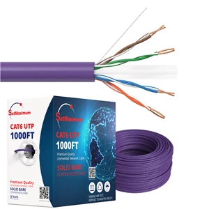Cat6 1000ft cable UTP Solid Purple LAN Network CMR Riser Wire RJ45 Bulk 23 AWG - Picture 1 of 8