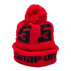 Vintage Snap-On SNAP ON Tools Beanie Pom Winter Hat Knit Cap Red Made In USA - Picture 1 of 5
