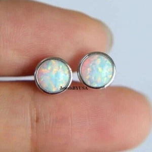 925 Silver Women's 6MM Fire Opal 2Ct Round Cut Bezel Set Push Back Stud Earrings - Picture 1 of 5