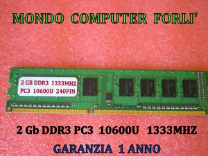 2 GB (1 X 2GB) DDR3 MEMORIA / RAM PC3 10600U 1333MHz NO ECC - MODELLO VARIO - Bild 1 von 1