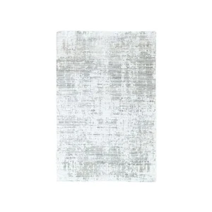 Alfombra 4'x6' Blanca con Gris Diseño Moderno Telar a Mano Lana y Bambú Seda R10288 - Imagen 1 de 8