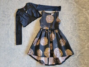 EUC set Place high-low Gold Holiday Dress size 8 and Black Velour Cardigan 10/12 - Picture 1 of 6