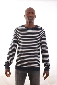 H&M VINTAGE 80s MARINE STRIPED CASUALS TOP JUMPER COTTON KNITTED L GOOD!! - Picture 1 of 5