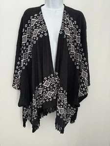 Mossimo Boho S/M Kimono Diamond Triangle Pattern Aztec Black Fringe Festival EUC - Picture 1 of 6