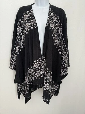 Mossimo Boho S/M Kimono Diamond Triangle Pattern Aztec Black Fringe Festival EUC - Image 1 of 4