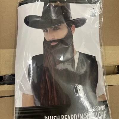 DISFRAZ HALLOWEEN BIGOTE BARBA PELUCHE MARRÓN PELO FACIAL ~ NUEVO Foto 1 de 4