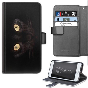 Spooky Halloween Black Cat Eyes PU Leather Wallet Phone Case;Flip Case