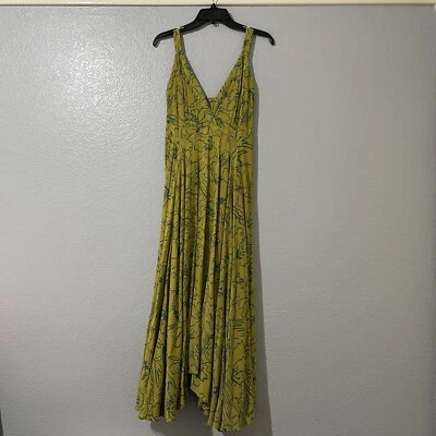 Vestido longo Guess Los Angeles mostarda/verde floral tamanho P pequeno - Imagem 1 de 4