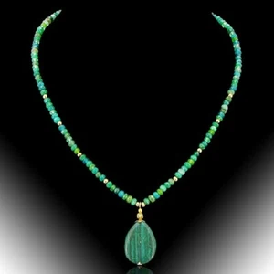 BAILYSBEADS edle Smaragd & Peridot Kette Halskette Collier mit Malachit Anhänger - Bild 1 von 3