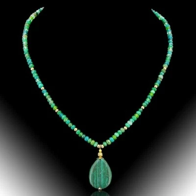 BAILYSBEADS edle Smaragd & Peridot Kette Halskette Collier mit Malachit Anhänger - Bild 1 von 3