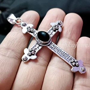 Gioielli unisex con croce in argento sterling 925 con pendente in pietra... - Foto 1 di 6