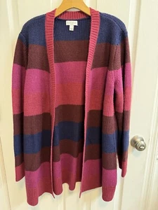 Susan Graver XL Open Cardigan Pink Blue Red Color-block Long Sleeve New - Picture 1 of 9