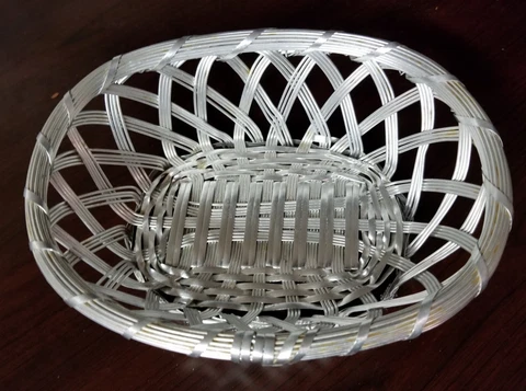 Silver colored Weaved Basket, wicker basket, makeup basket, treat basket Cover