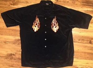 Camisa Punta Plateada Rara De Colección Años 90 Llamas Abotonadas Fuego Patín Bowling Años 90 - Imagen 1 de 7