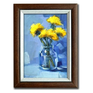 Pintura al óleo original flores en florero flores dientes de león obras de arte florales regalo - Imagen 1 de 6