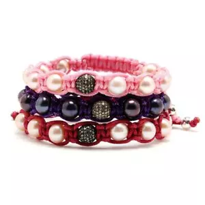 0.52ct Diamond Beads Ball Colorful Macrame Beaded Bracelet 925 Starling Silver - Picture 1 of 3