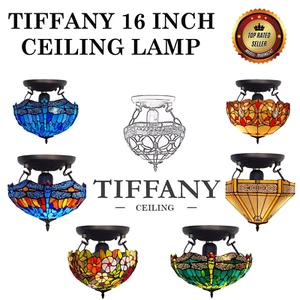Handgefertigte 16 Zoll Tiffany Stil Deckenlampe mit Buntglasschirm UK - Bild 1 von 65