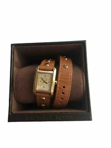NEW Michael Kors Mini Taylor Champagne Dial Brown Leather Women Wrap Watch - Picture 1 of 6