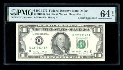 DBR 1977 $100 FRN Dallas Fr. 2168-K PMG 64 EPQ Serial K02779148A - Image 1 of 2