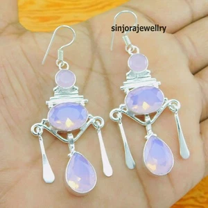 Rose Quartz Gemstone 925 sterling silver handmade Dangle/Drop Earrings 2.60" - Picture 1 of 4