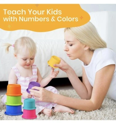 First Years Baby Stack & Count Cups Nesting Drainage Holes numbers bathtub toy - Image 1 of 4