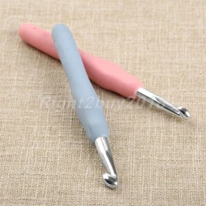 2 Size Soft Plastic Handle Aluminum Crochet Hook Weaving Knitting Needles Set - Picture 1 of 10