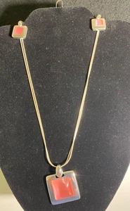 Used Roman Glass Vintage Pink / Double 20" Silver Chain Necklace and Earrings - Picture 1 of 3