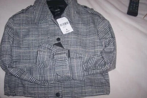 Forever 21 Plaid Blk/White Crop Jacket with Epaulets and Cape Style Sz Small - Picture 1 of 9