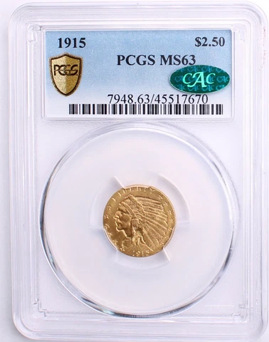 1915 $2.50 GOLD INDIAN QUARTER EAGLE PCGS MS63 CAC 45517670 Cover