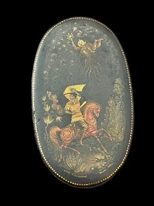 Antique Old Korovaykov 1947 Russian Painted Lacquered Box Art Horse Painting - Picture 1 of 16