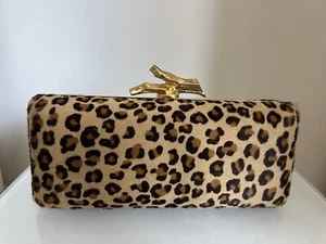 DVF Diane Von Furstenberg Brown Leopard Print Calfhair Lytton Minaudiere Clutch - Picture 1 of 17
