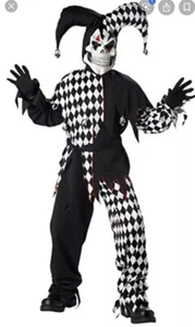 Creepy Joker Adult small Halloween Costume pants top mask hat black white scary - Picture 1 of 12