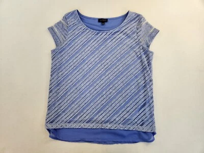 The Limited 女式 S 条纹帽袖亚麻弹力夏季上衣透明覆盖 — 第 1/4 张图片