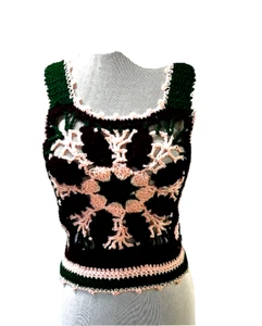 Vintage Handmade Crochet Damen Boho Tank Ärmellos Top M - Bild 1 von 9