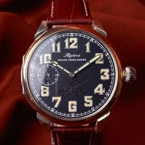 Swiss Watch Alpina Union Horlogere Vintage Men's Wristwatch Black Dial Serviced - Picture 1 of 13