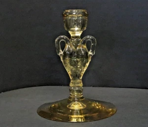 HEISEY SAHARA SWAN 6-1/2" AMBER YELLOW CANDLESTICK HOLDER - Picture 1 of 9
