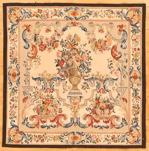 Square 4 x 4 Hand Woven Tapestry, Vase Of Flowers, Meter Size 122 x 122 Wool - Picture 1 of 3