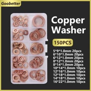 M5-M16 Flat Washer Thin Pure Copper Round Washer Assortment Kit Pack 150PCS - Picture 1 of 8