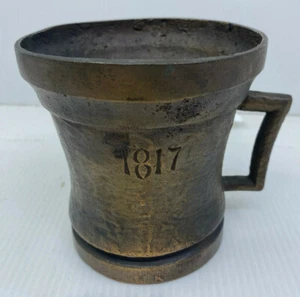 "Taza de metal de latón cobre bronce 1817 pesada 4,5" ¿ayuda de mortero? University MI Harvard - Imagen 1 de 12