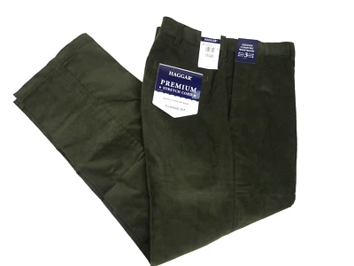 Haggar классический крой эластичной вельветовые брюки 38 x 31 плоский передний новый военный зеленый - Изображение 1 из 3