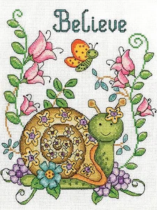 Cross Stitch Kit ~ Design Works Believe Floral Snail and Butterfly #DW2837 - Picture 1 of 4