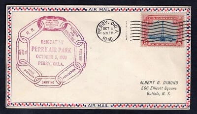 USA 1930 PERRY Okla Airport Dedication Cover. Design by Roessler - Image 1 of 2