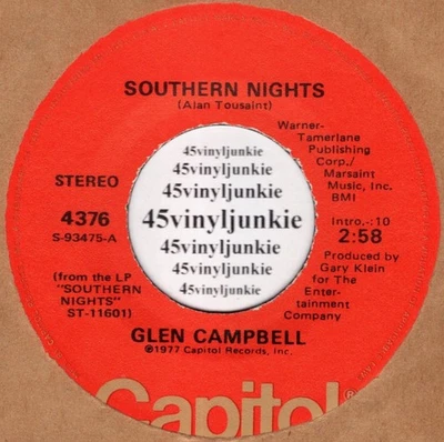 Glen Campbell NM 45 rpm "Southern Nights" on Capitol Records - Image 1 of 2