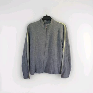Talbots Damen grau mit gelben Streifen Sweatshirt Größe Large durchgehender Reißverschluss dehnbar - Bild 1 von 6
